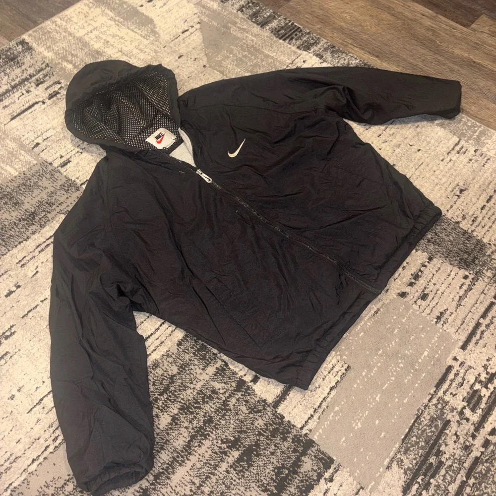 Vintage Nike Big Swoosh Insulated Hooded Windbreaker Jacket XL Black